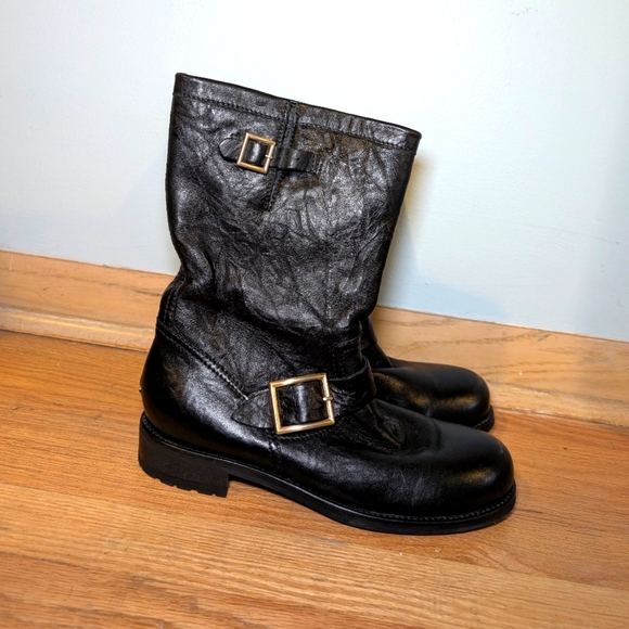 Authentic NEW Jimmy Choo Black Leather Moto Boots Size 41